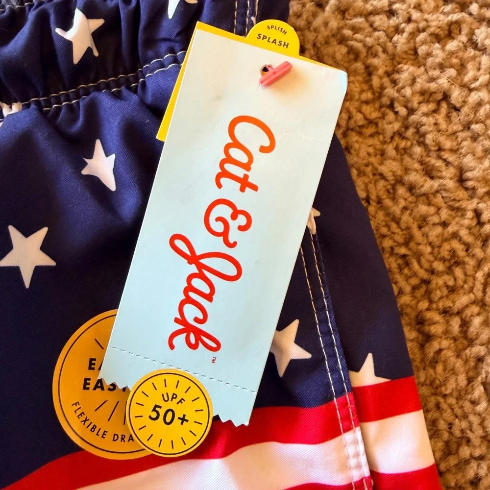 Baby Cat & Jack Patriotic Stripe UPF50+ Swim Trunks Shorts Infant 6-9M NEW NWT